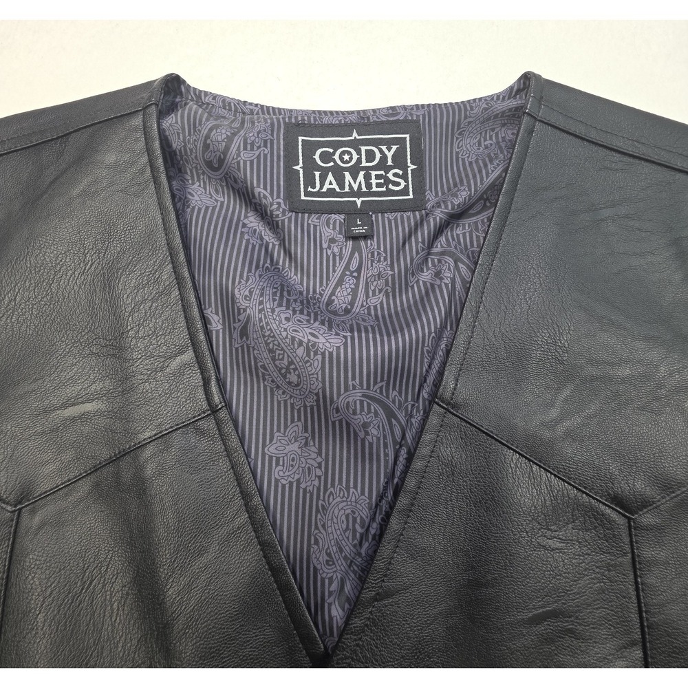 NEW Cody James Vest Faux Leather Mens Large Black‎ Western Biker Cowboy - Picture 5 of 7